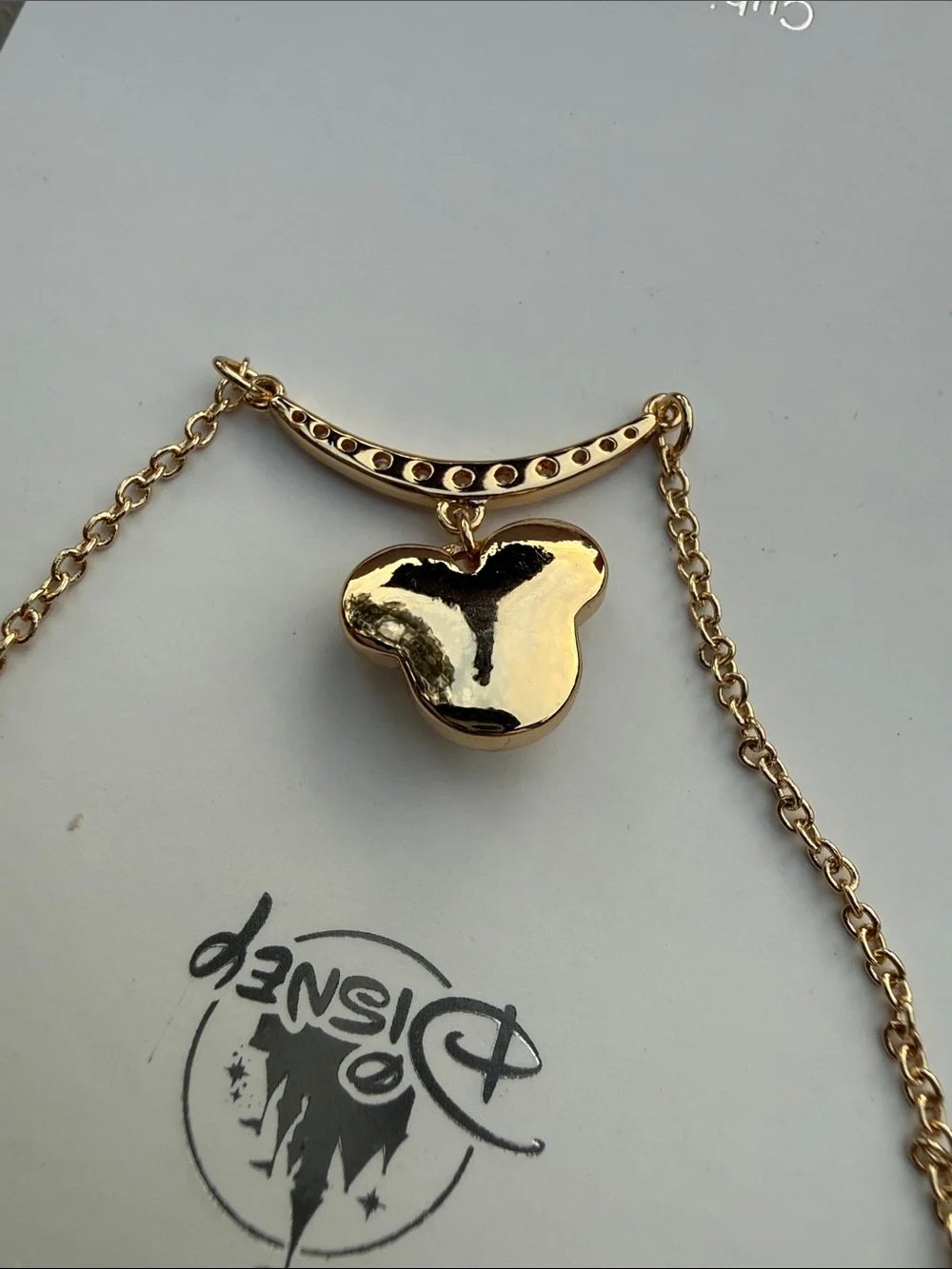 Disney Gold-Tone Iridescent Pink Mickey Mouse Cubic Zirconia Pendant Necklace